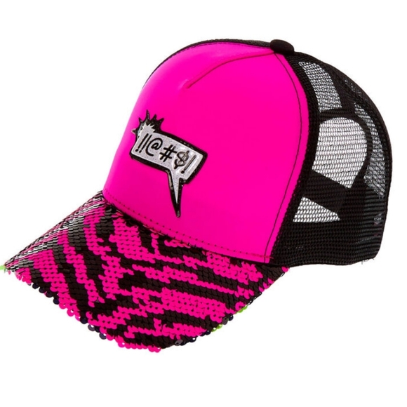 !!@#$! Word Bubble Reversible Sequin Zebra Trucker Hat - Pink - Picture 2 of 4